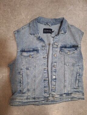 Calvin Klein Jeans Light Blue Denim Vest Mens Size Large